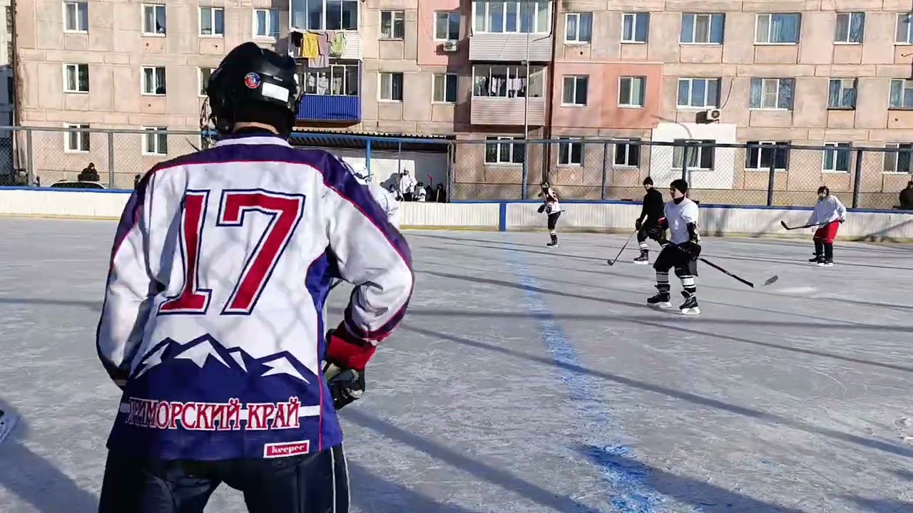 Соревнования по хоккею, выигрывают белые. 