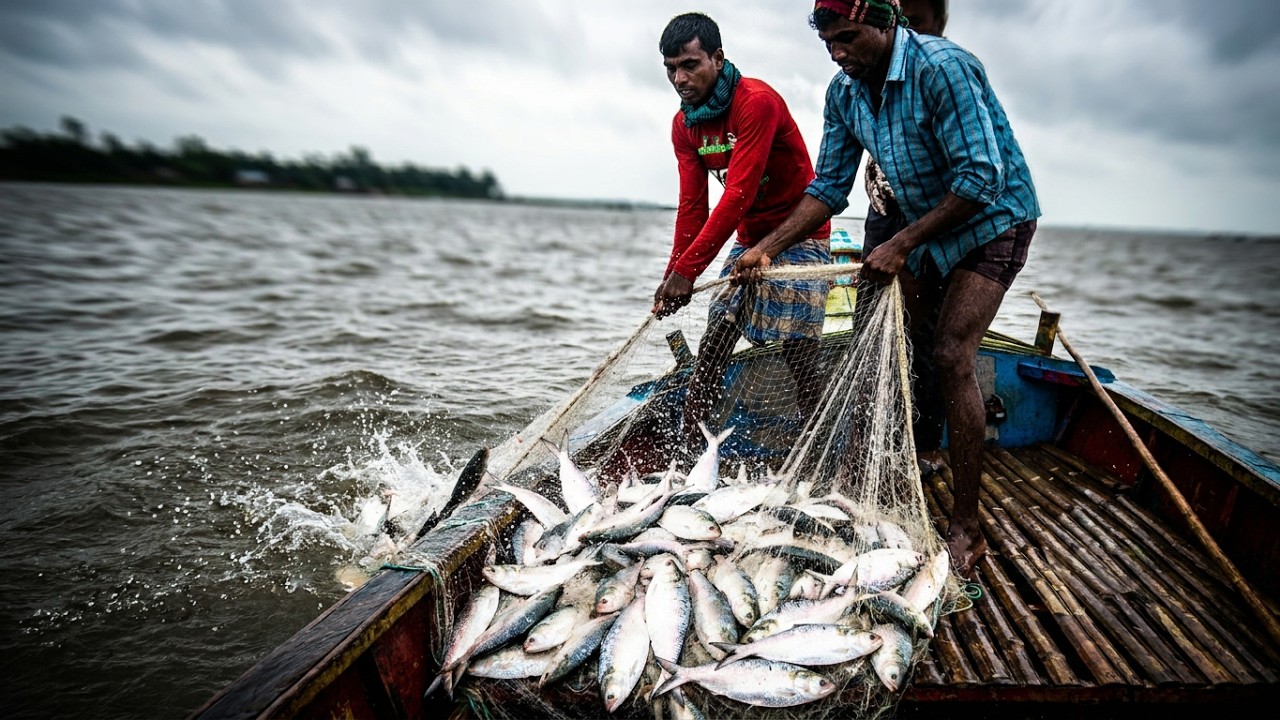 Live hilsha fish catching (ilish)in Bangladesh