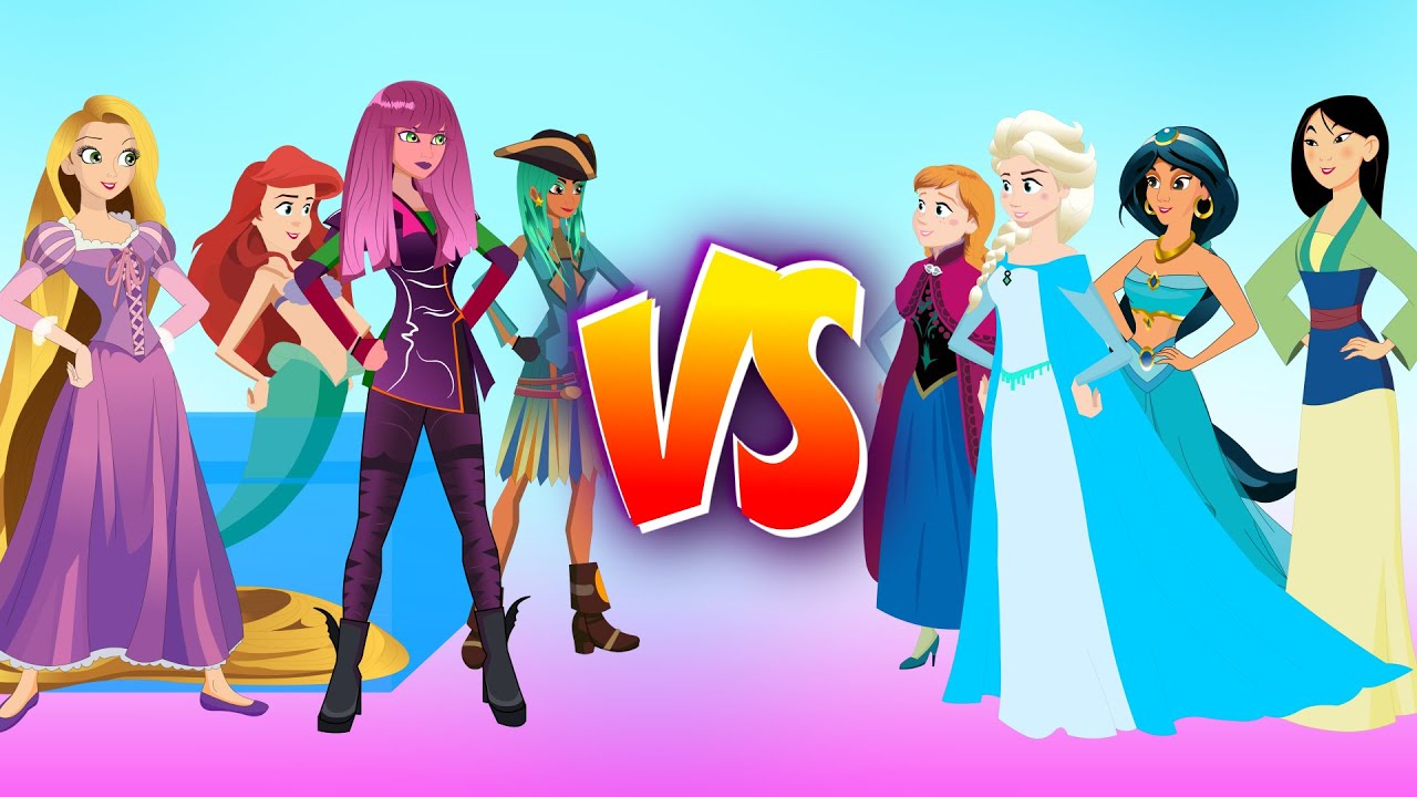 Elsa, Anna, Mulan y Jasmin vs Mal, Uma, Ariel y Rapunzel - BATALLA DE RAP ANIMADA