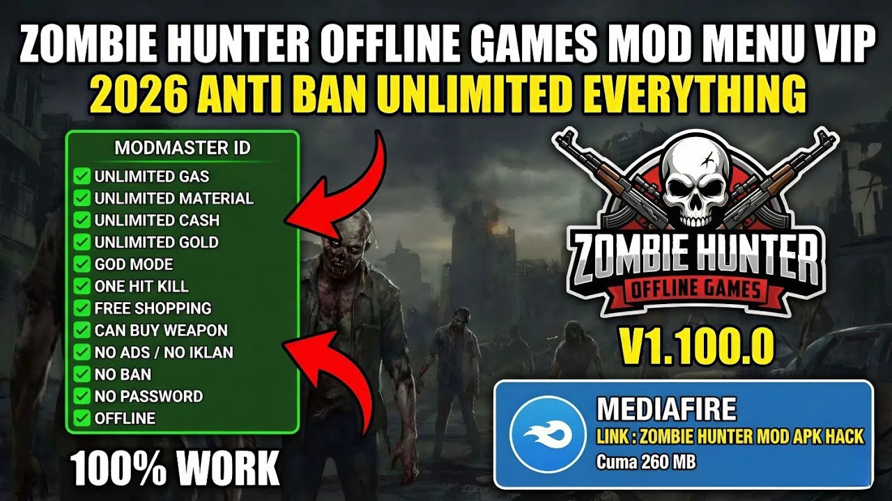 MOD ZOMBIE HUNTER OFFLINE V1.100.0 TERBARU 2026‼️ UNLIMITED EVERYTHING, ONE HIT KILL & FREE SHOPPING