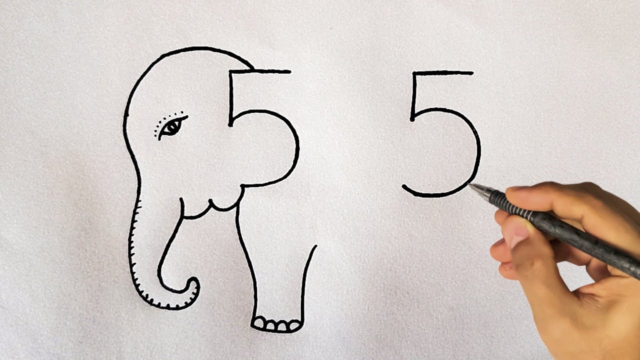 How To Draw Elephant From Number 55 l Elephant Drawing Ideas l Online Drawing l Number Drawing l Art