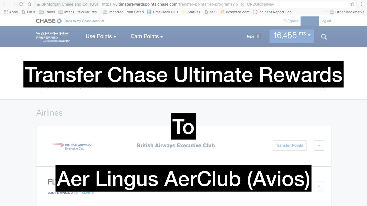 How to Transfer Chase Ultimate Rewards to Aer Lingus AerClub (Avios)