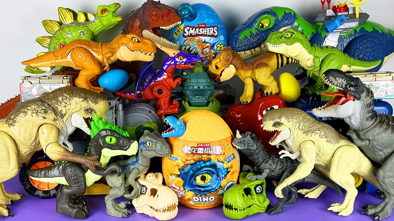 Jurassic World Unboxing Review Asmr Colorful Dinosaur T-rex D-rex Spino Raptor Giga Truck Dino Eggs