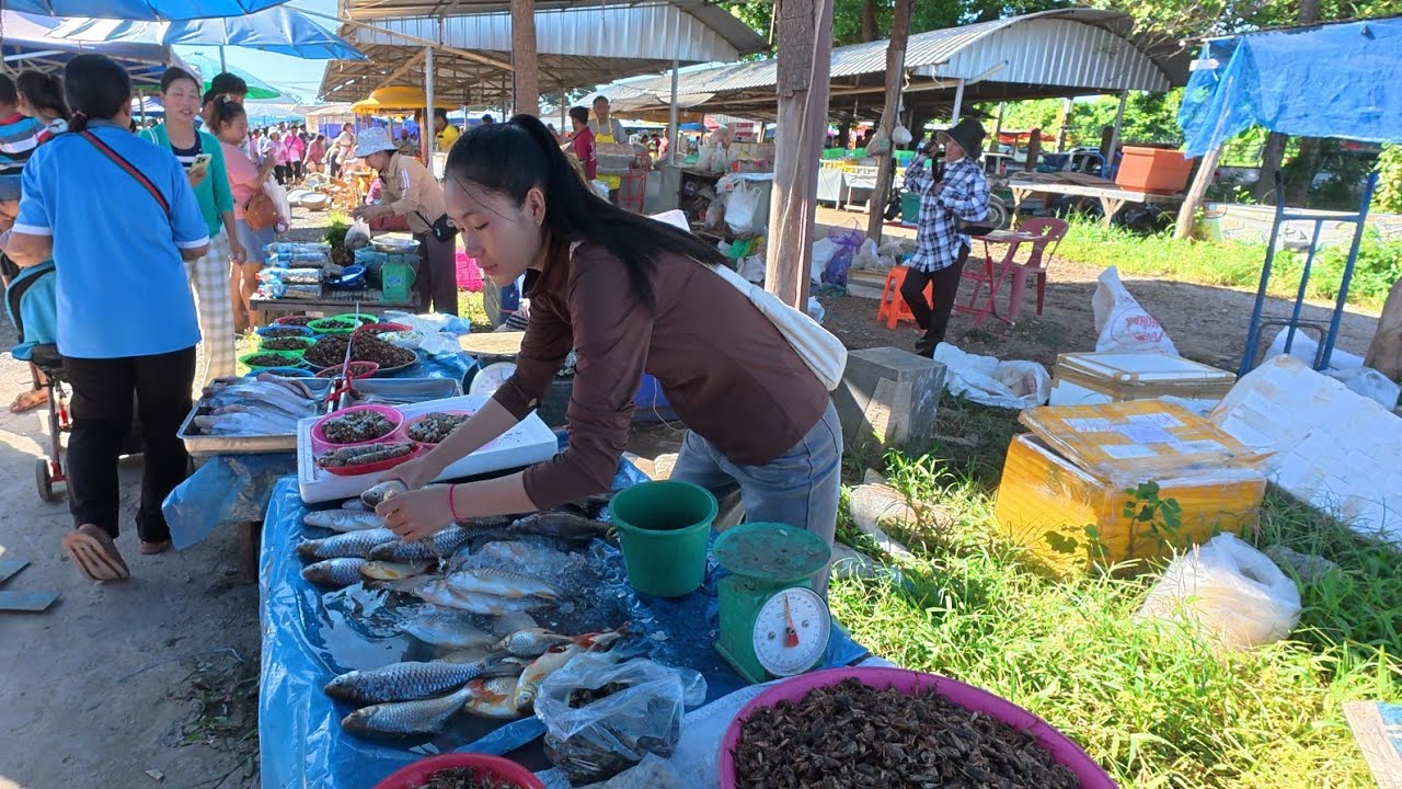 ตลาดนัดไทย-ลาว เปงจาน อ.รัตนวาปี จ.หนองคาย #อาหารป่า ปลาโขง #food 
