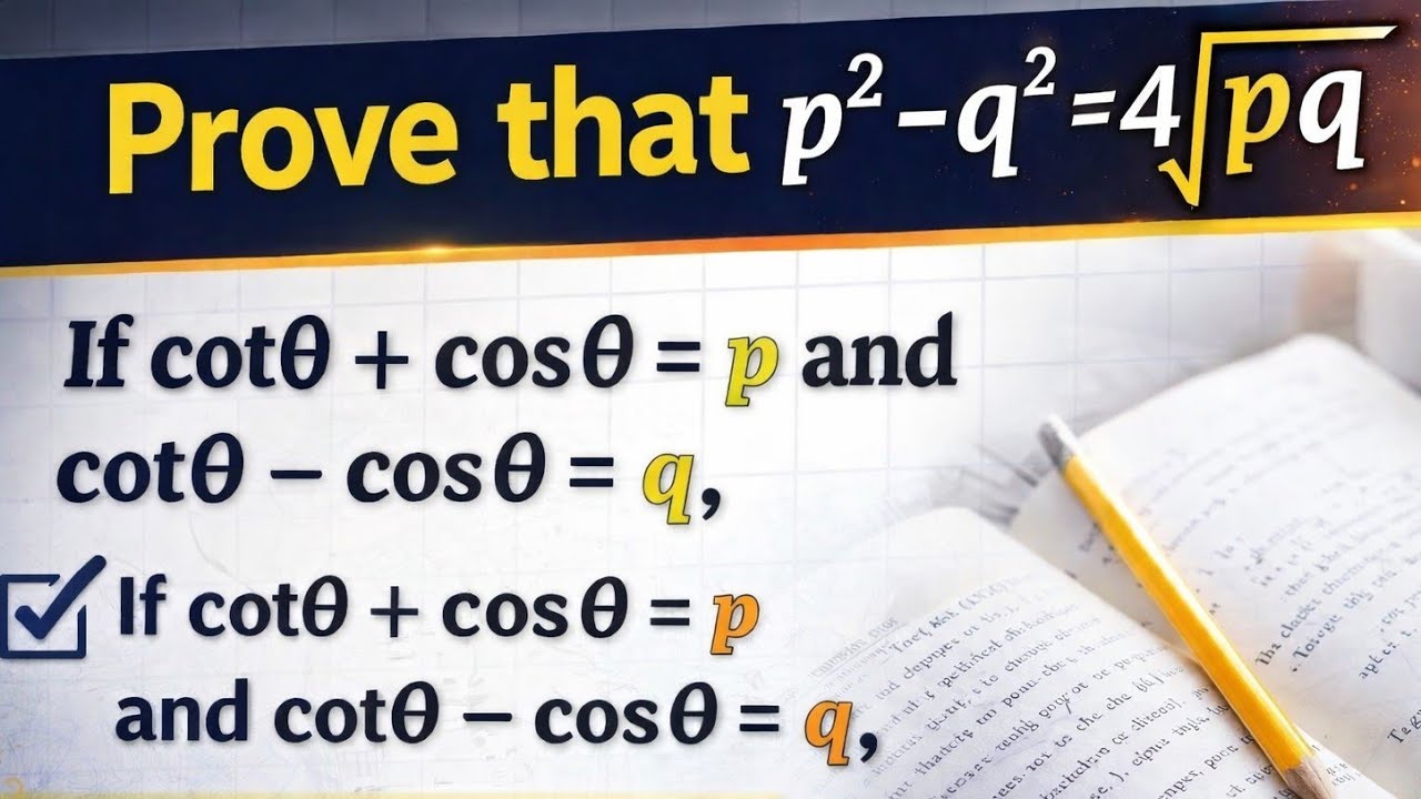 Если cotθ + cosθ = p и cotθ − cosθ = q, докажите, что p² − q² = 4√(pq).