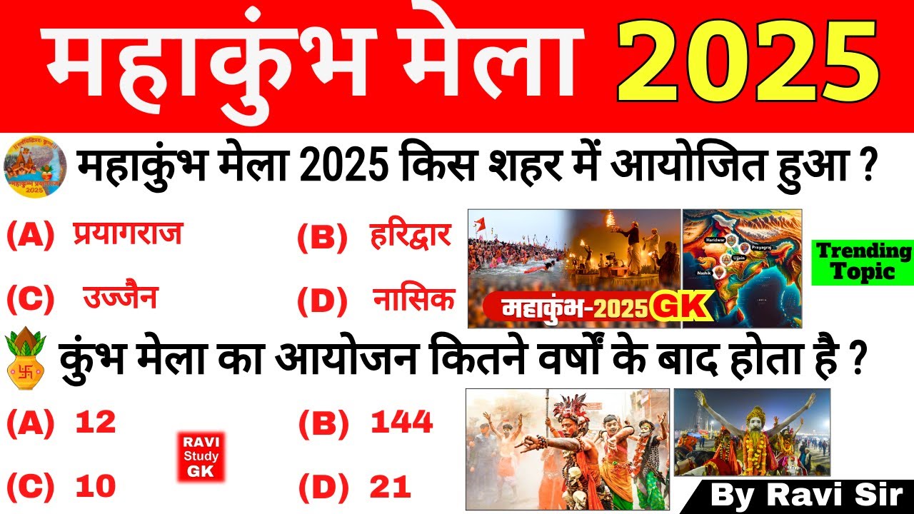 महाकुंभ मेला 2025 GK | Mahakumbh Mela 2025 | MahaKumbh Mela GK Questions | MahaKumbh Current Affairs