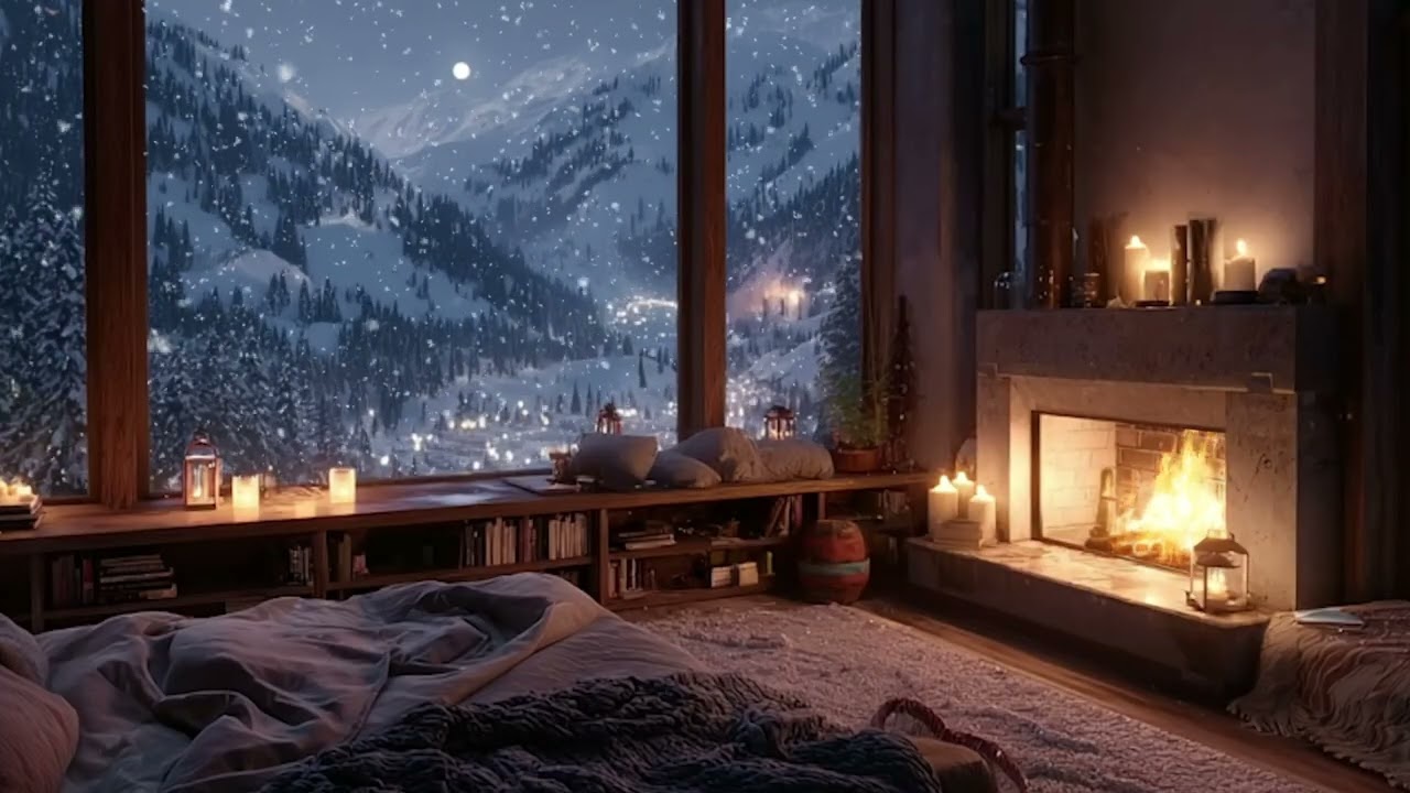 Wild Blizzard on the Frozen Peaks ❄️🔥 Warm Firelight, Mountain Wind & Peaceful Piano