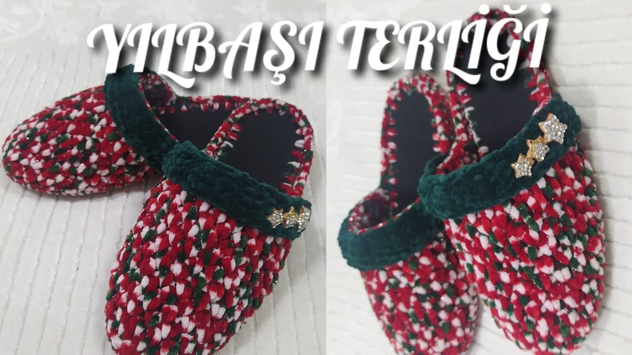 Yılbaşı terliği modelim / Kadife ip örgü terlik yapılışı / Pofuduk ev terliği