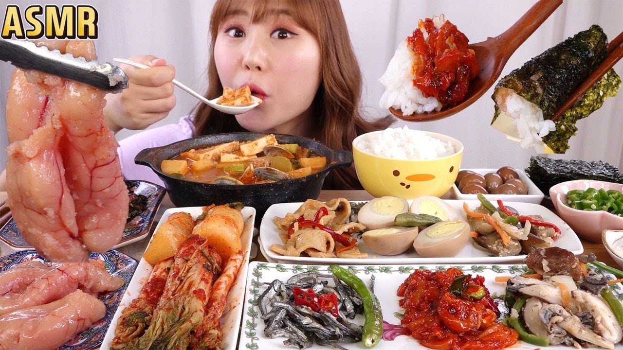 ASMR Mukbang｜명란젓, 된장찌개 등 13가지 반찬과 함께한 집밥 먹방!!