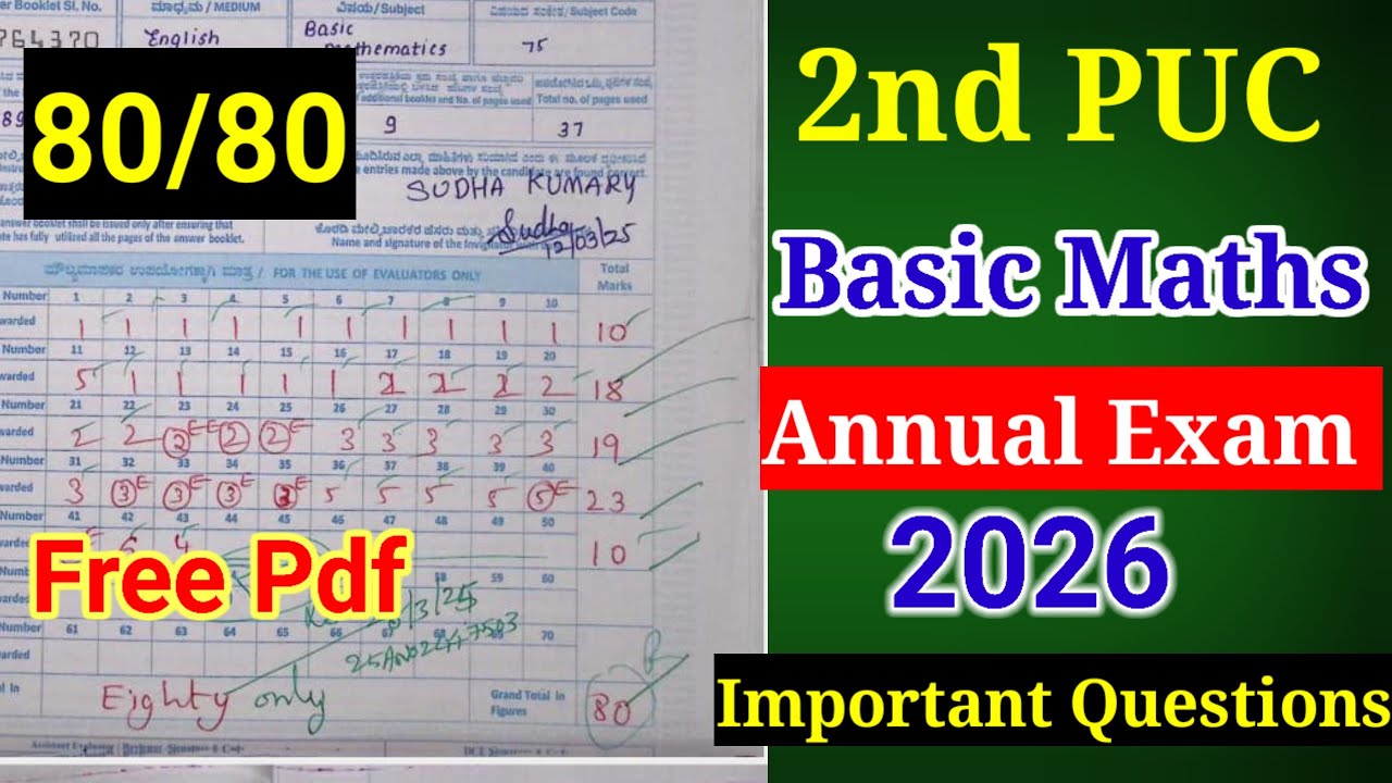 2nd PUC Basic Maths Important Questions For Annual Exam 2026 with Answers 