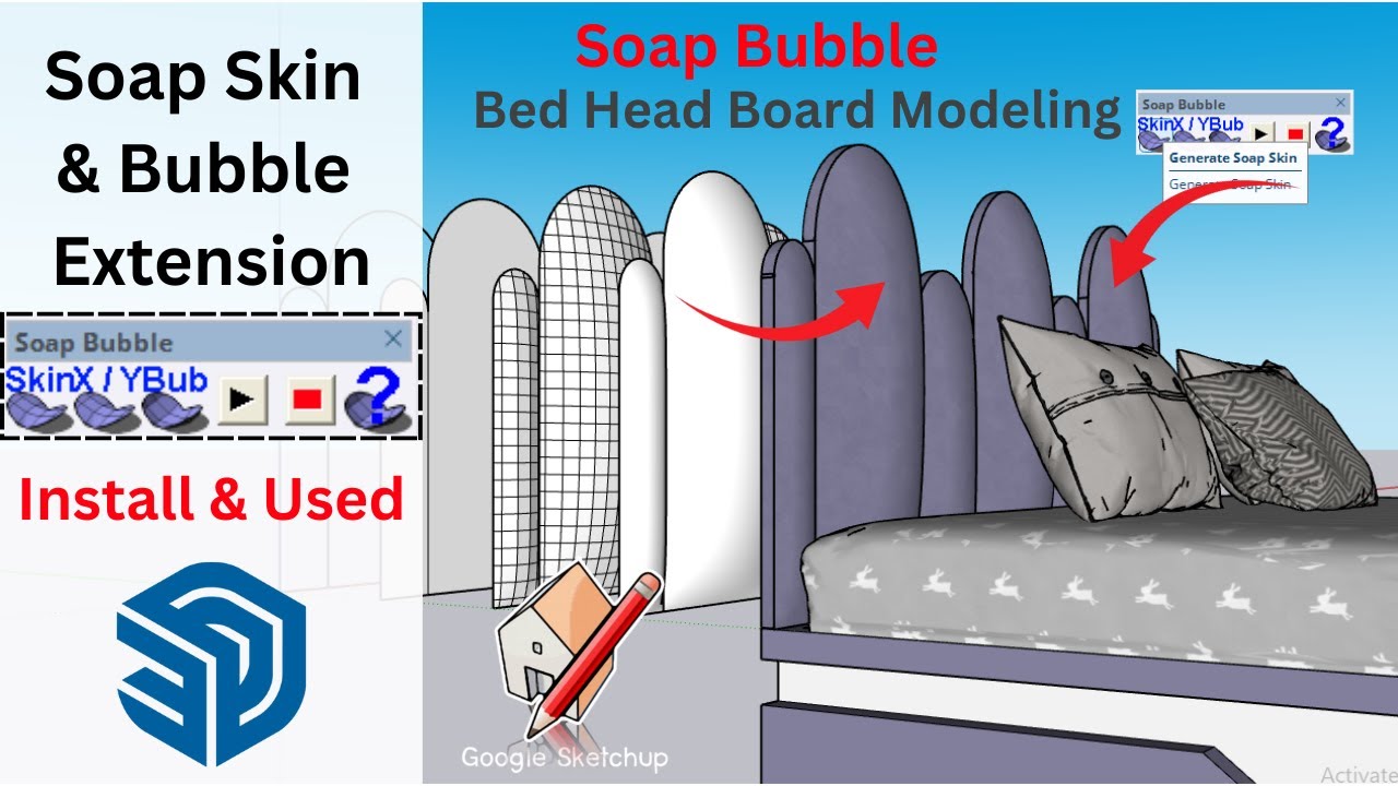Soap Skin Bubble Plugin SketchUp | SketchUp Tutorial | Bed Head Board Modelling in SketchUp |