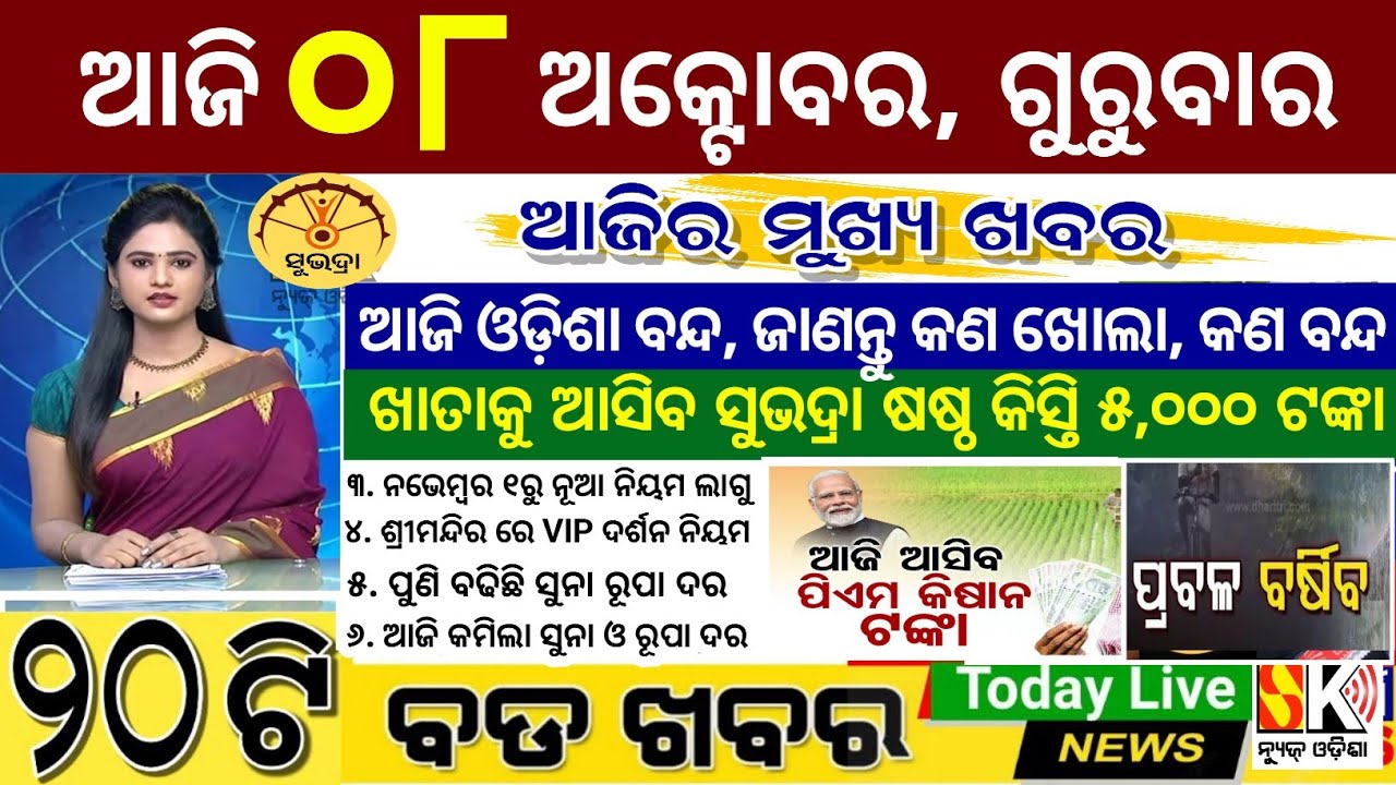 today's morning news odisha/08 October 2026/subhadra yojana online apply process/odisha news today