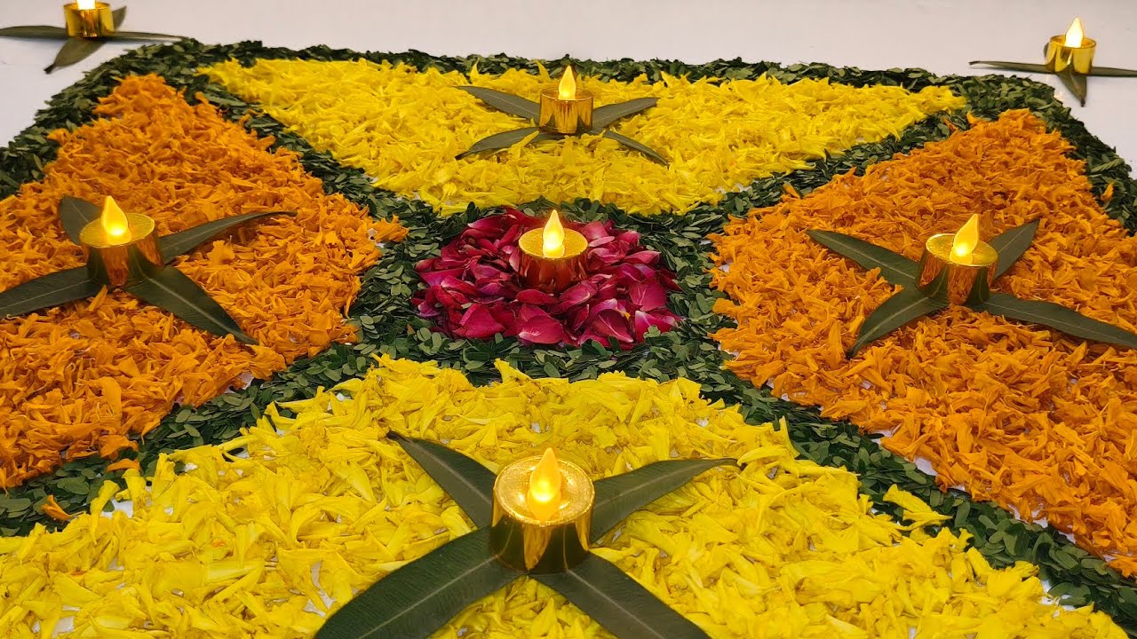 Easy Flower Rangoli Design For Diwali 🪔|| Colors Of Happiness, Along With Flowers 🌺 #diwali #diy
