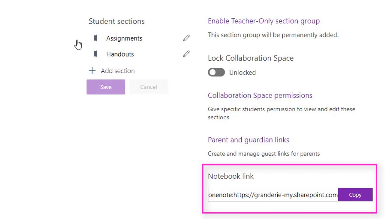 Adding a link to an exisiting Class Notebook