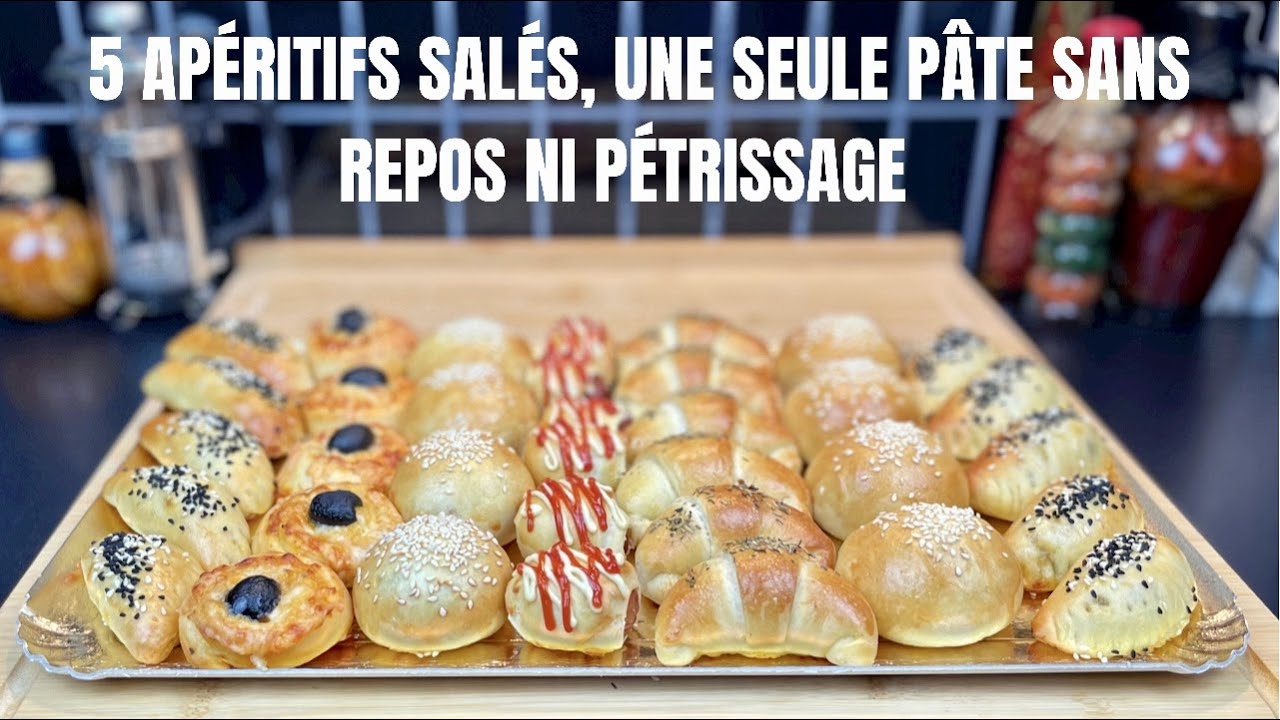 5 APÉRITIFS SALÉS, 1 SEULE PÂTE SANS REPOS NI PÉTRISSAGE / YUMMY & EASY RECIPE / عجينة لا تهدأ 🍔🍕