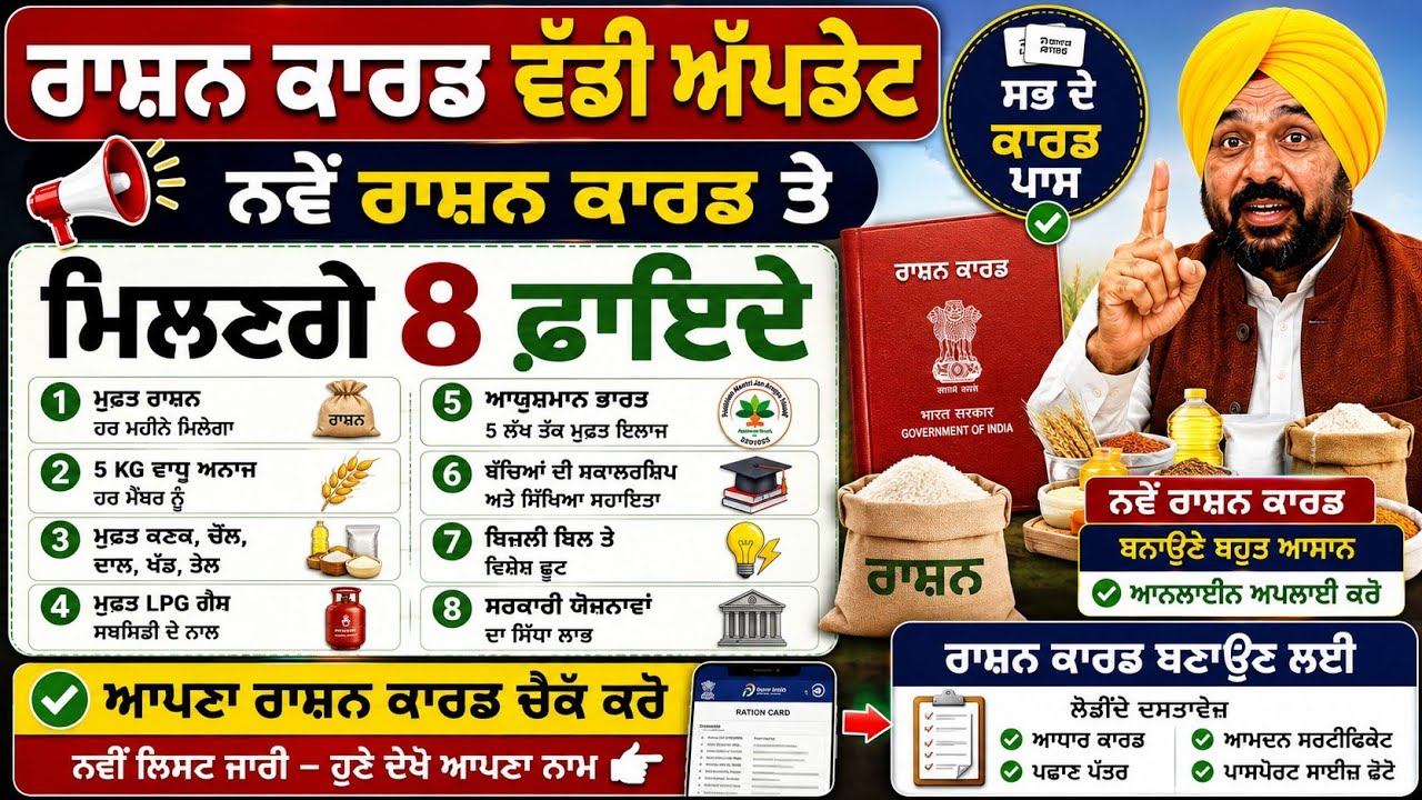 ਰਾਸ਼ਨ ਕਾਰਡ ਵੱਡੀ ਅੱਪਡੇਟ, Punjab Ration Card Apply Online, Ration card Update, New Ration Card