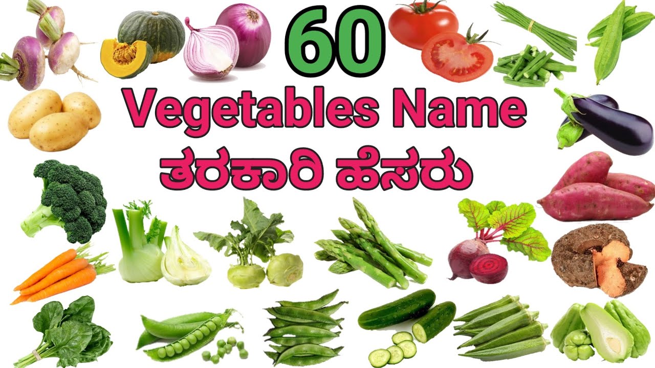Vegetables Vocabulary | 60 Vegetables Name in English and Kannada With Pictures| 60 ತರಕಾರಿಯ ಹೆಸರುಗಳು