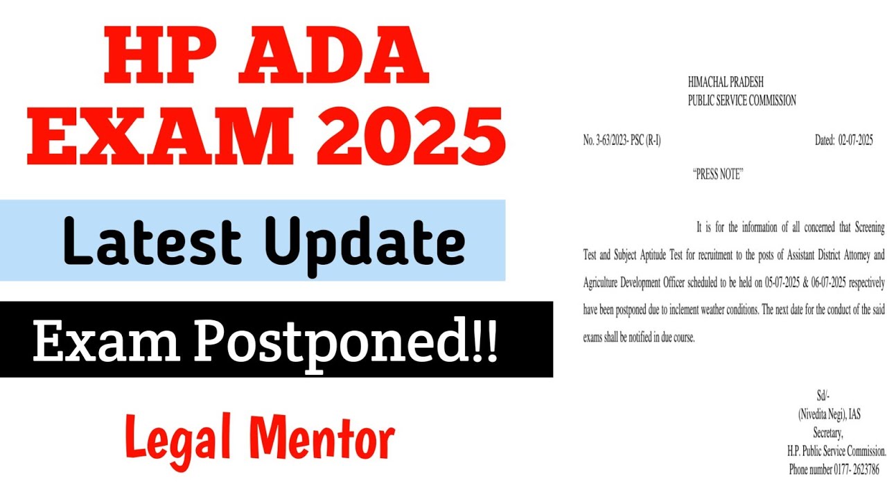 HP ADA Exam 2025 Postponed - Latest Update || HPPSC || Legal Mentor