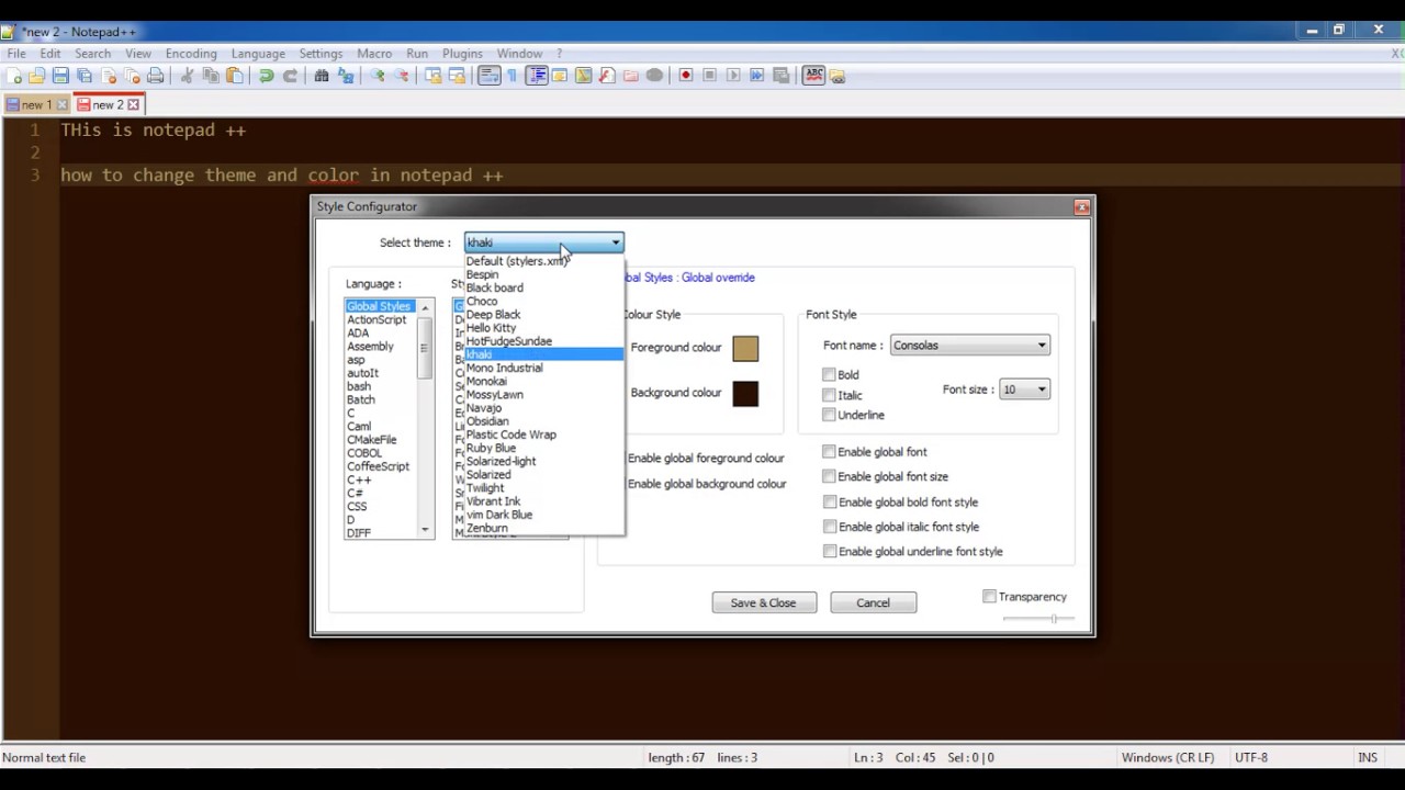 How to change notepad ++ theme - notepad++ style configurator