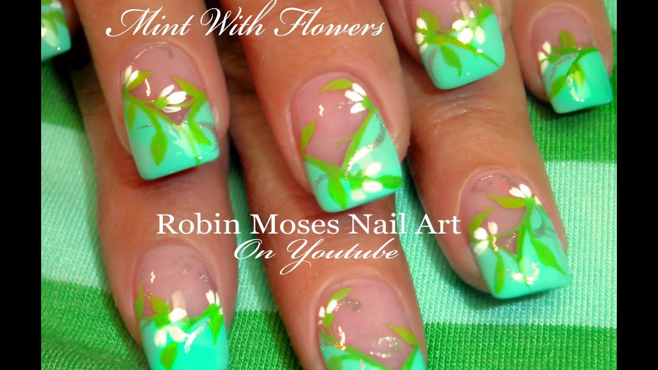 Nail Art | DIY Easy White Flowers on Mint Nails Design Tutorial