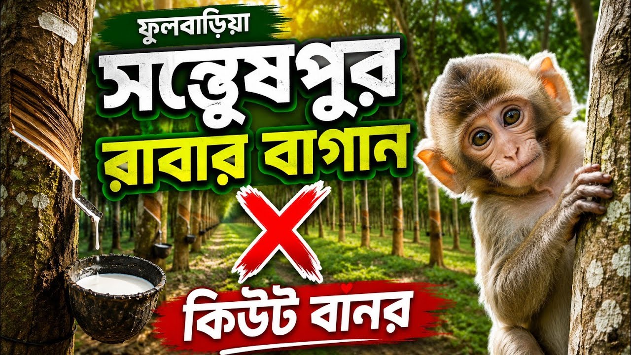 সন্তোষপুর রাবার বাগান x কিউট বানর ফুলবাড়িয়া ময়মনসিংহ।  sontoshpur rabar bagan Fulbaria Mymensingh 