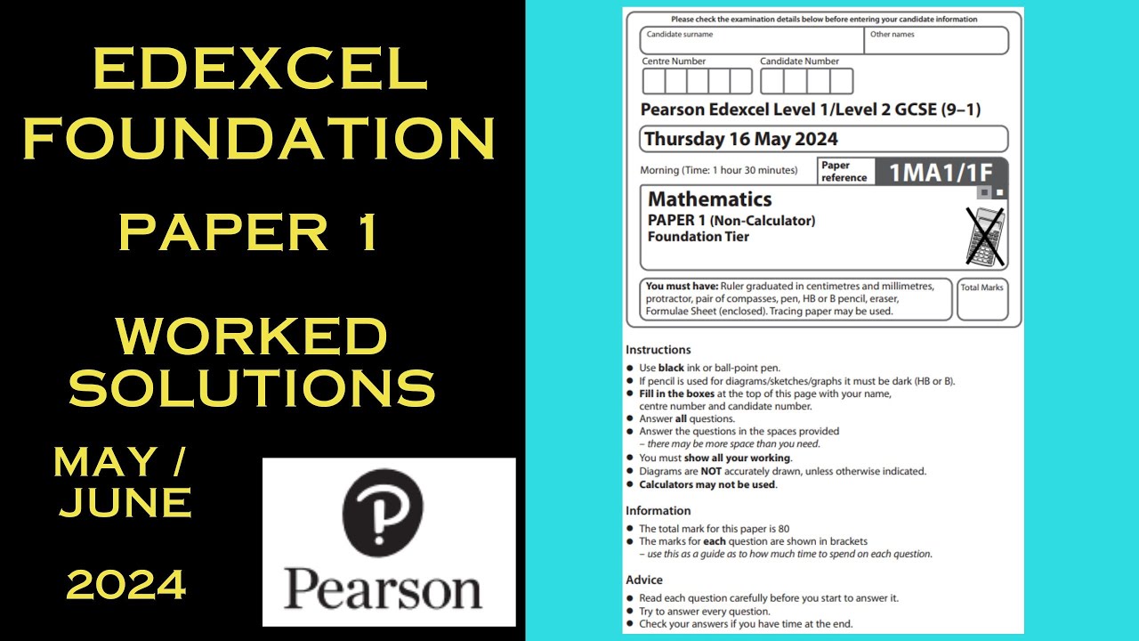 Edexcel Maths Foundation GCSE - May / June 2024 - Paper 1 - Worked Solutions / Walkthrough