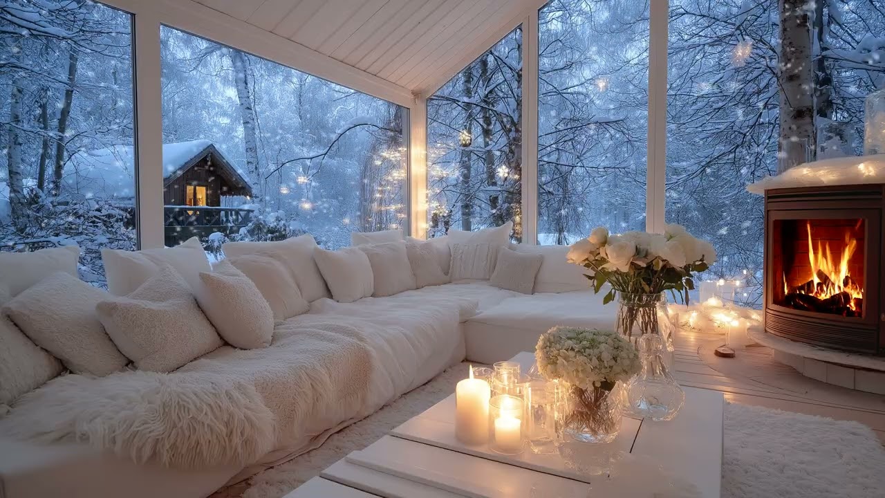 🌸🕯️ Relaxing Romantic Piano Lounge: 10 Hours of Candlelight Piano & Snowfall for Unwind & Meditation