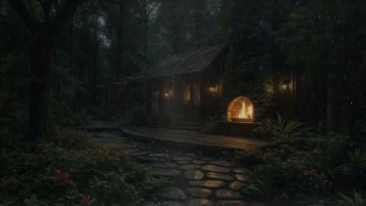 Forest Rain Ambience 🌧🔥 Crackling Fire | Relax Fully & Enjoy Deep Sleep