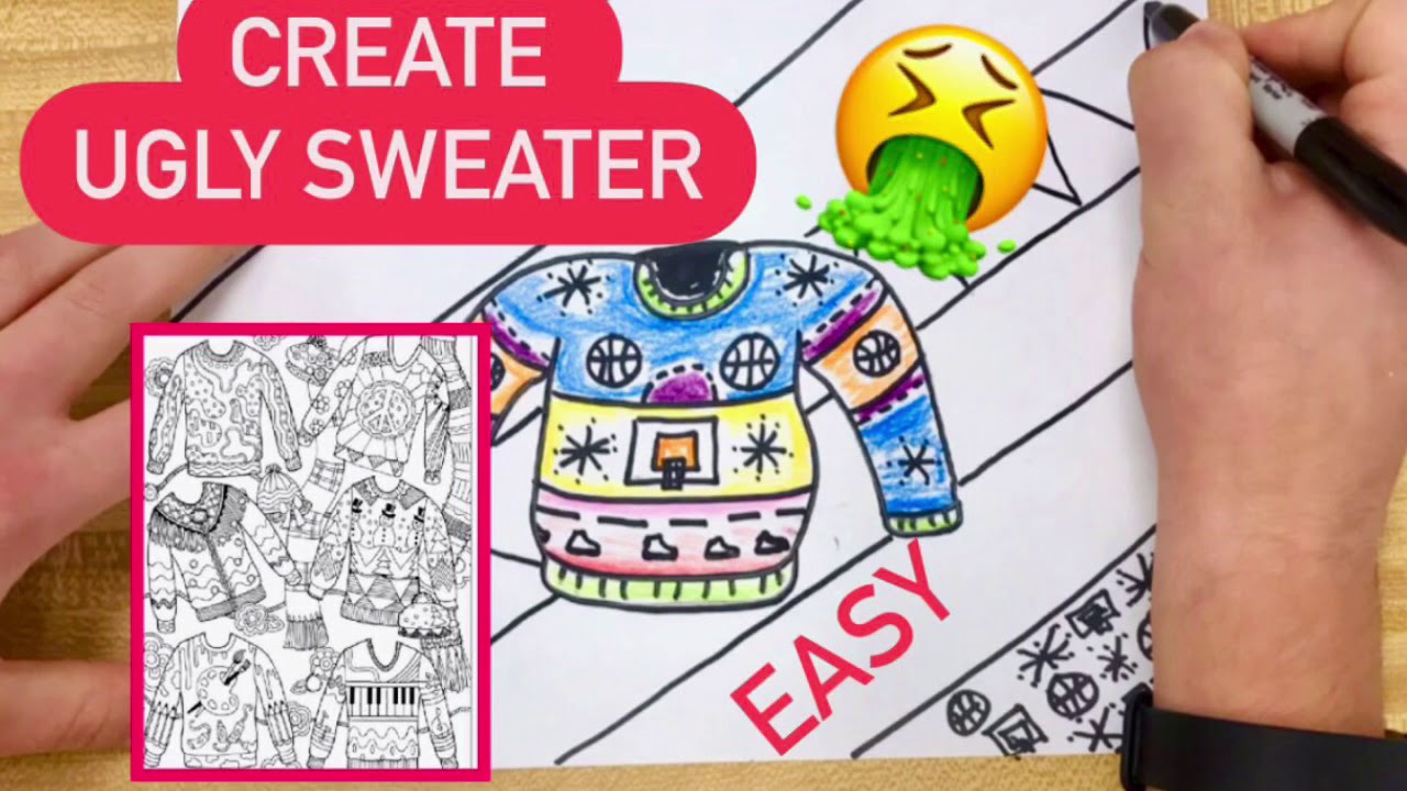 How to Draw an UGLY Sweater for Kids - Easy with Zentangle Background 