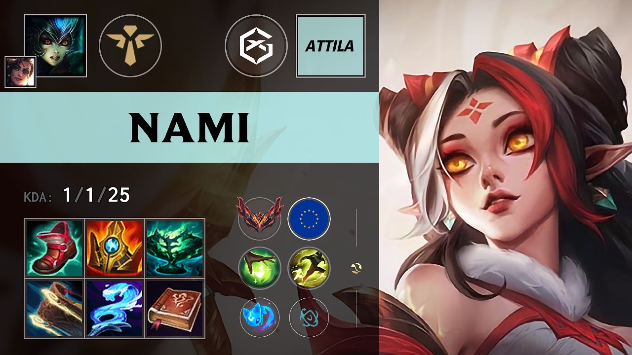 (GX Attila) Nami Support vs Poppy - EUW Grandmaster Patch 26.14