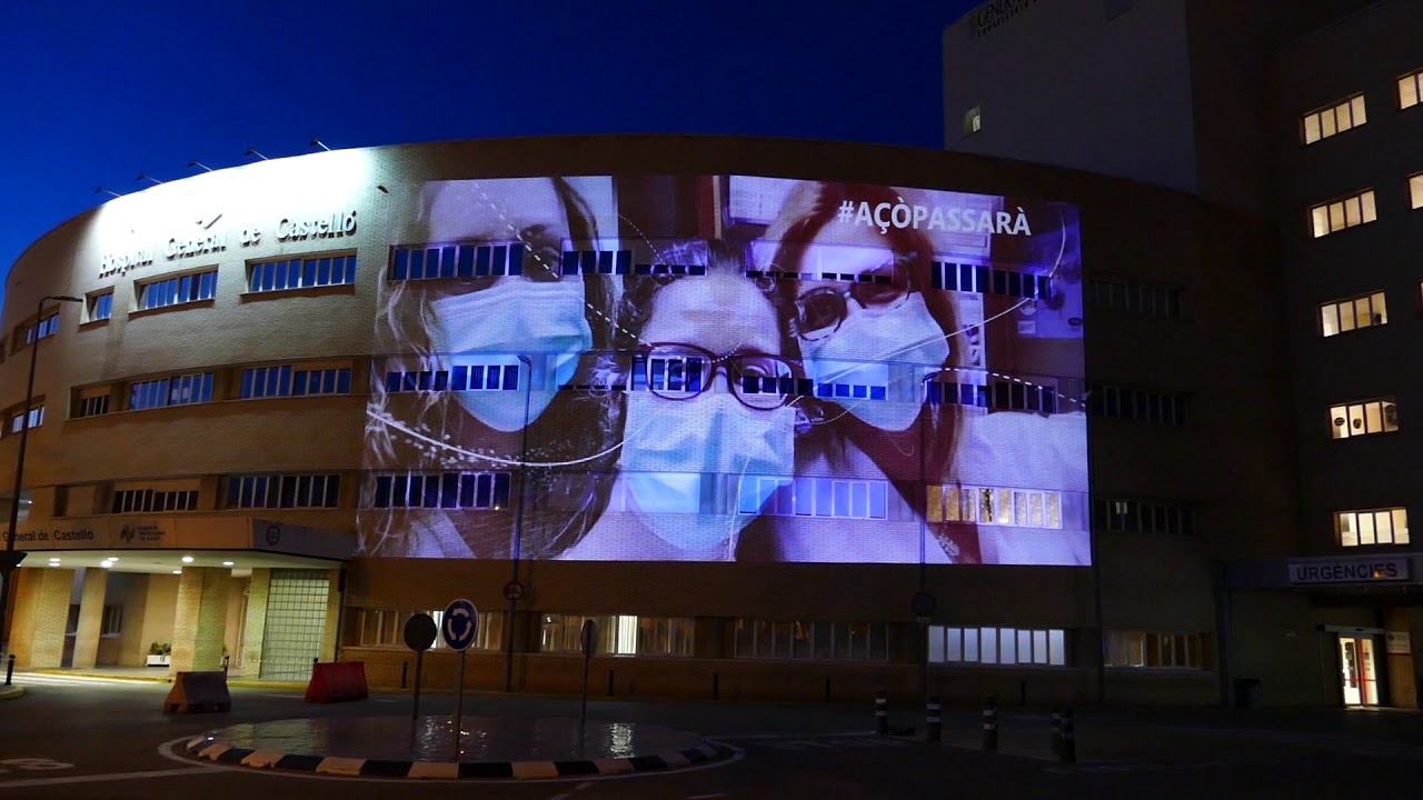 Video-mapping sobre la fachada del HGUCS en agradecimiento al personal sanitario del DSCS