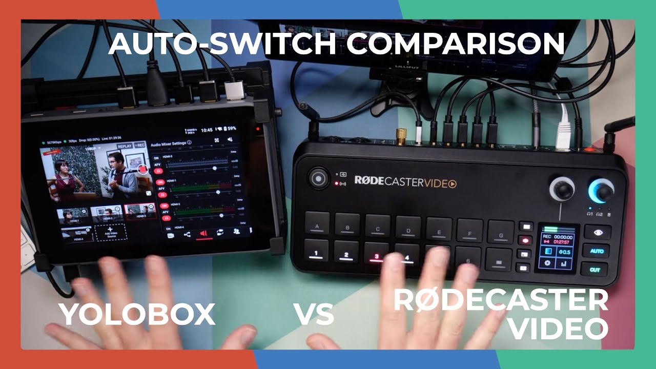 Сравнение автоматического переключения: R&Oslash;DECaster Video и YoloBox Ultra