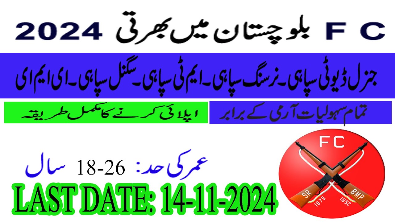 FC FRONTIER CORPS New Jobs 2024   | Pak Army FC Jobs 2024 Online ApplyI FC Baluchistan New jobs 2024