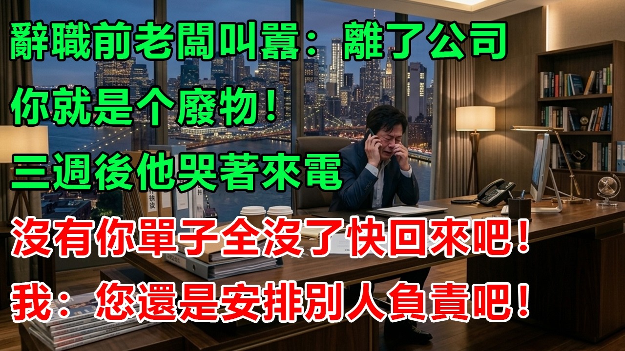 辭職前老闆叫囂：離了公司你就是廢物！三週後他哭著來電：阿里只認你，沒有你10億單子變廢紙！我：不好意思，您還是安排別人負責吧！#幸福生活 #為人處世 #生活經驗 #情感故事 #婆媳故事 #子女孝順