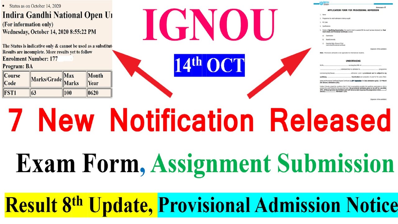 7 New Notification Released For IGNOU Students, Result 8th Update, Provisional Admission Notice Etc