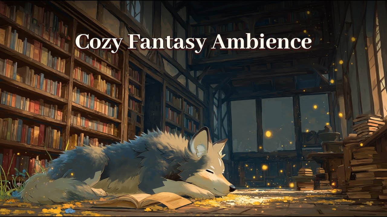 Ambient Fantasy Music for Focus | Gentle Wolf Guardian at the Magic Library