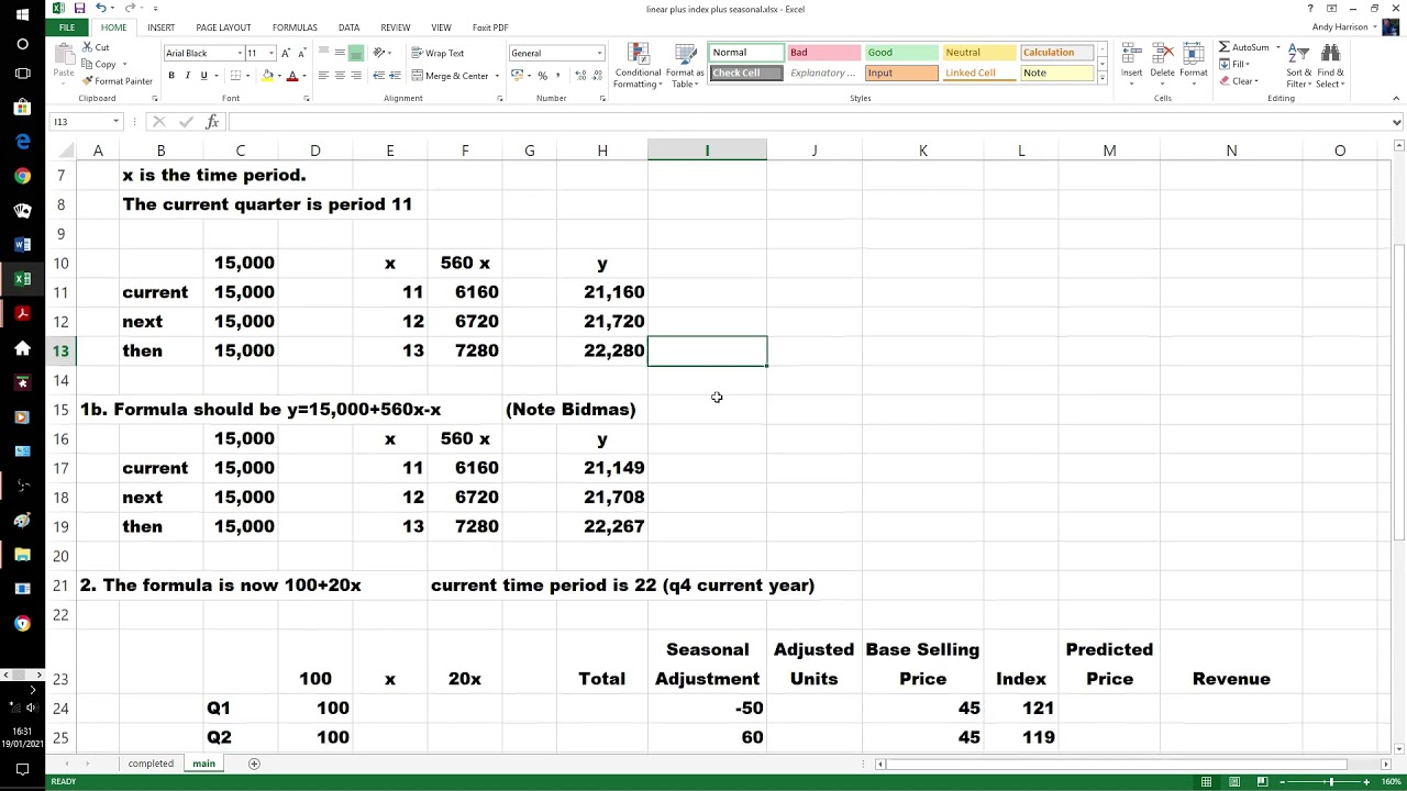 linear equation with seasonal variation and index