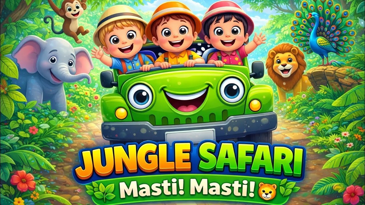 Jungle Safari Song for Kids | Jungle Mein Masti | Hindi Kids Song | 3D Cartoon Animation 🦁🌿