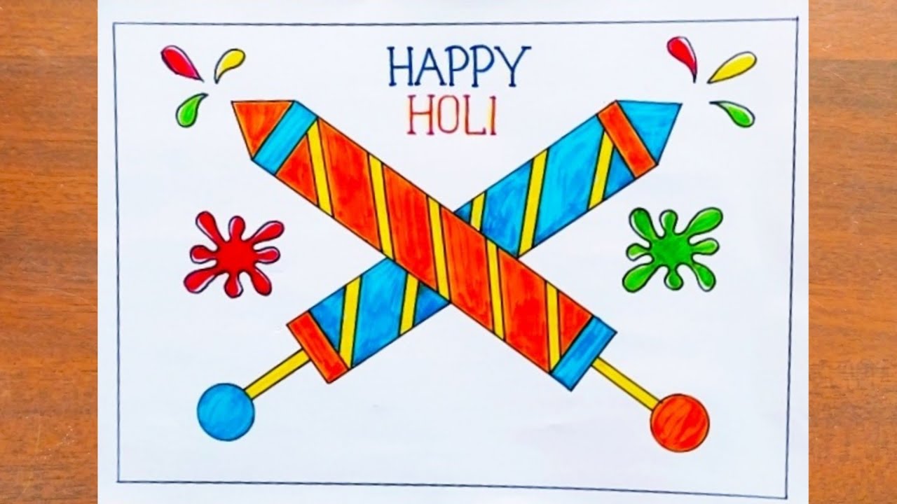 पिचकारी का चित्र बनाना सीखें / How to Draw Holi Pichkari Easy Step by Step / Holi Special Drawing 