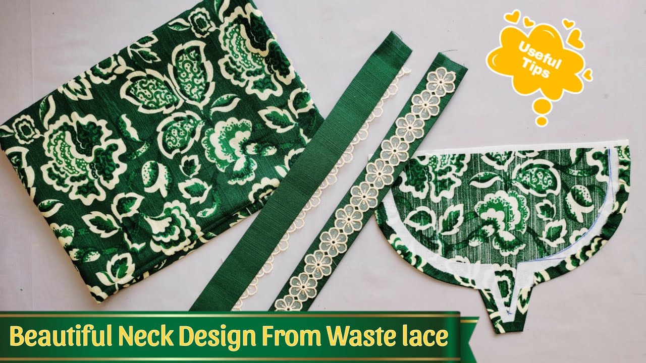 Overlap Neck Design with Lace Cutting & Stitching|  Easiest v-placket overlap neck | Latest neck