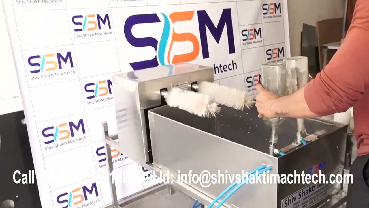 Glass Bottle Brushing & Rinsing Machine with Slider | Reused Bottle Washing
