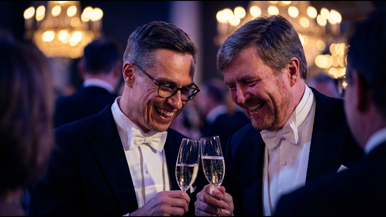 Staatsbanket of oudejaarsconference? Koning en president grappen tussen serieuze zaken door