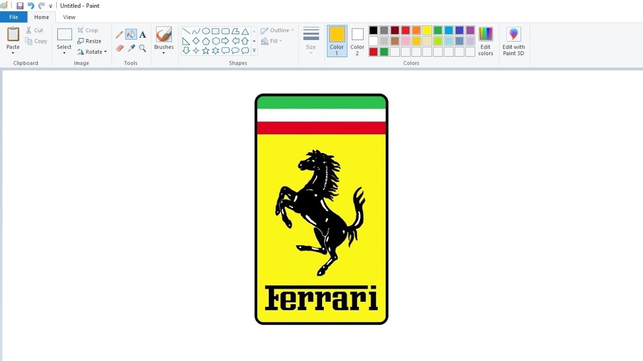 How to draw the Ferrari logo using MS Paint | Come disegnare il logo Ferrari