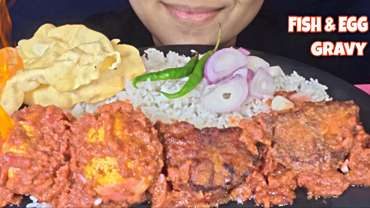 Fish & Egg Gravy Jeera Rice, Papad, Green Chilli *MINI MUKBANG 🌶️