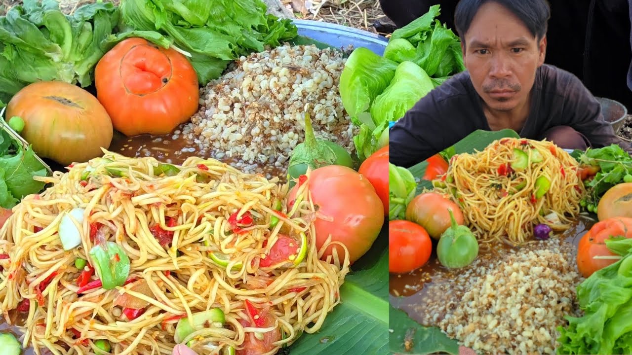ส้มตำลอยใข่มดแดง - ຕຳຫມາກຮຸ່ງລອຍໃຂ່ມົດແດງ #ส้มตำใข่มดแดง #บัวไล #food 