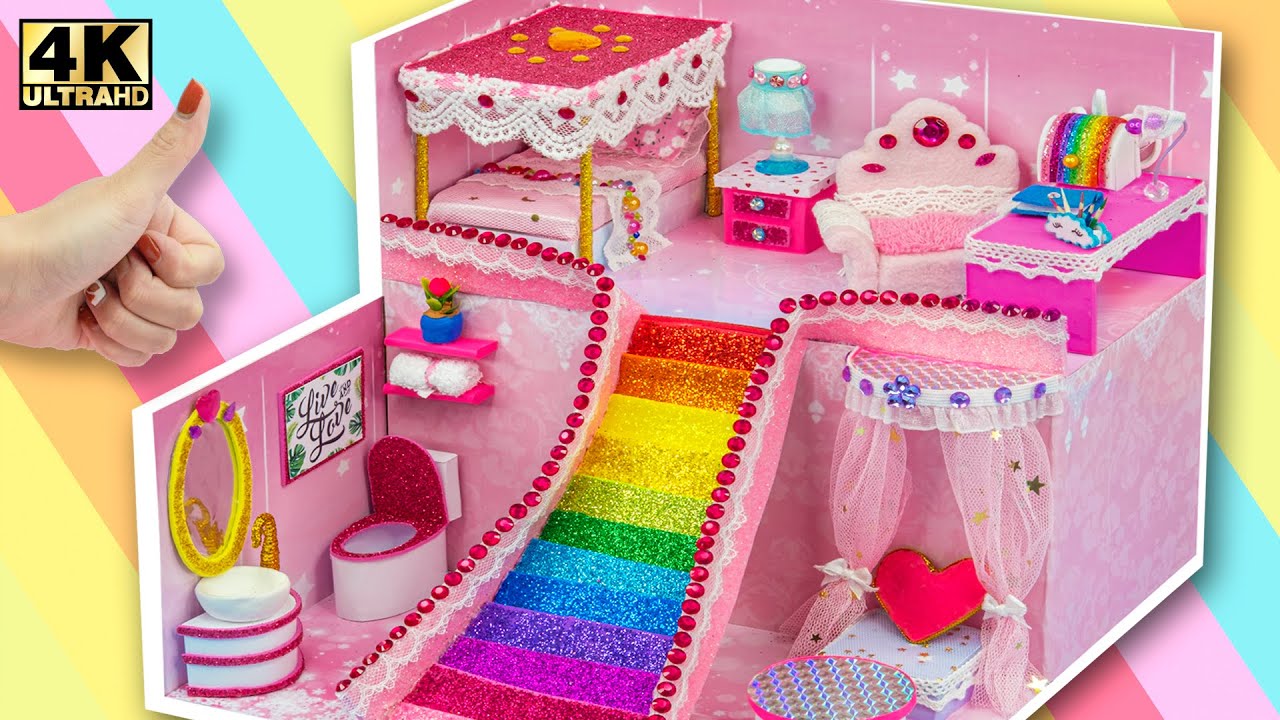 Сделай сам Миниатюра дом # 53 ❤️ Как Чтобы Построить Красивый Особняк с Радуга Горка от Картон за До