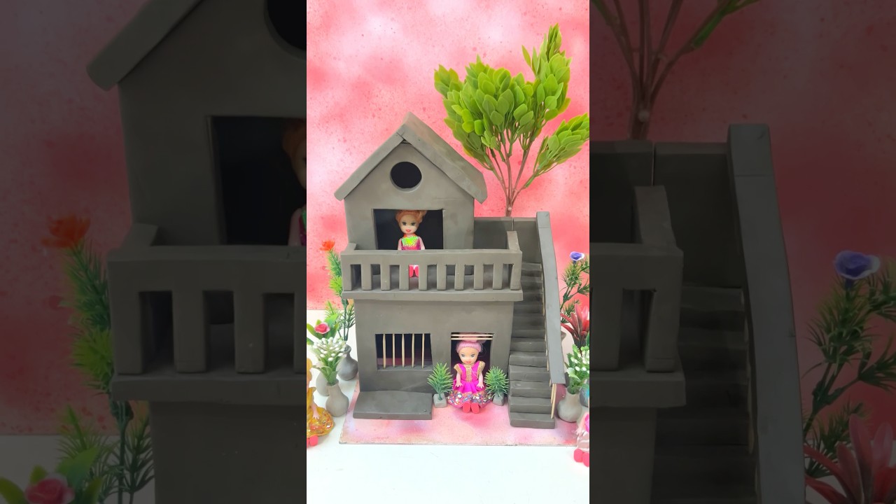 Beautiful miniature clay house making 🥰💕#diy #craft #mudhouse #clayhouse #shorts