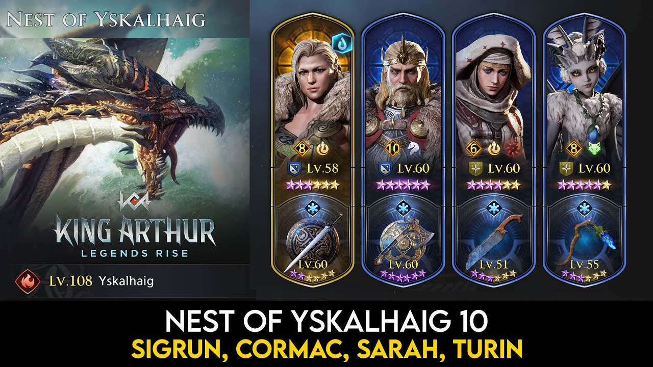Yskalhaig 10 vs Sigrun, Cormac, Sarah, Turin | King Arthur Legends Rise Guide