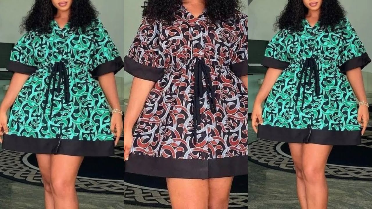 How To Cut And Sew Button Down Kimono Dress With Collar And Waist Drawstring.#howto