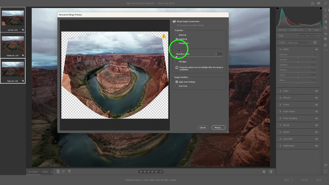 Adobe Camera RAW (ACR) - Merge to Panorama Feature